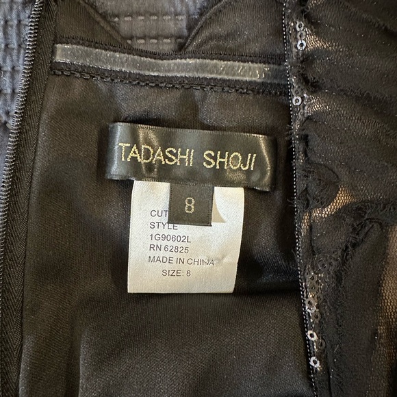 Tadashi Shoji Demie gown 8 black, sequins, ruffles. Ribbon tie waist - Picture 9 of 13